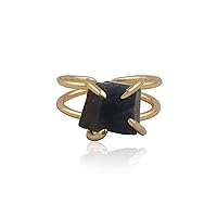 Beautiful Prong Ring Setting Rough Sapphire Gemstone Brass Band Design Gold Plated Lightweight Adjustable Rings Jewelry