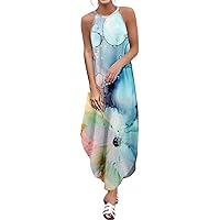 Womens Plus Size Casual Dresses Women Casual Summer Dresses O Neck Sling Maxi Dress Flower Print Sundress