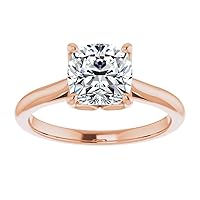 18K Solid Rose Gold Handmade Engagement Ring 1.00 CT Cushion Cut Moissanite Diamond Solitaire Wedding/Bridal Ring for Women/Her Awesome Ring