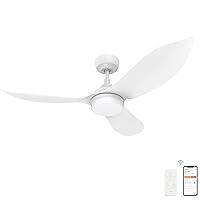 CEME DC Reversible Outdoor Smart Ciling Fan with 10 Speeds and Dimmable 3 Colors Lights, Silent Modern Ceiling Fan Compatible with Alexa, Siri, Google & Smart App, White, 45 Inches