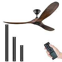 XSGDMN Ceiling Fan, Wooden Ceiling Fan without Lighting, Ceiling Fan with Remote Control and Quiet, It can be used in Humid Environments (152 cm / 60 Inch Brown Ceiling Fan)