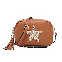 Ladies Shiny Glitter Star Camera Messenger Handbag Small Shoulder Crossbody Bag With Tassel Charm For Women
