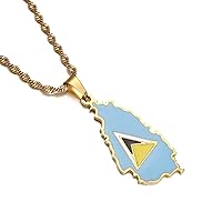Huangshanshan Stainless Steel Heart Saint Lucia Map Flag Necklace for Women Girl St. Lucia Pendant Chains Jewellery