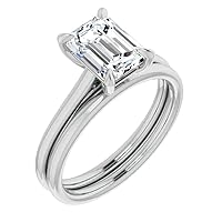 Moissanite Star Sterling Silver Genuine Moissanite Engagement Ring, Ethically, Authentically & Organically Sourced 4 CT Emerald Cut, Moissanite Bridal Rings, Wedding Ring Sets
