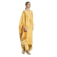Yellow Indian Women Wear Slub Cotton Embroidered Straight Salwar Kameez Party Wear Muslim Cocktail Suit 1299