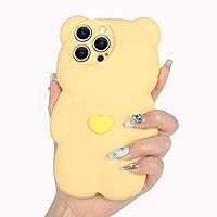Losin Compatible with iPhone 14 Pro Max Bear Case for Women Girls Girly Cute Cartoon Phone Case Lovely 3D Kawaii Design Camera Lens Protection Soft Silicone Shockproof Protective Cover, Yellow