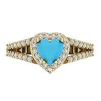 1.85 ct Heart Cut Solitaire W/Accent Halo split shank Simulated Turquoise Anniversary Promise Wedding ring 18K Yellow Gold