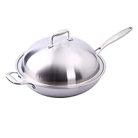 CHCDP Stainless Steel Stir Fry Pan with Dome Lid Multi-Ply Clad Wok,