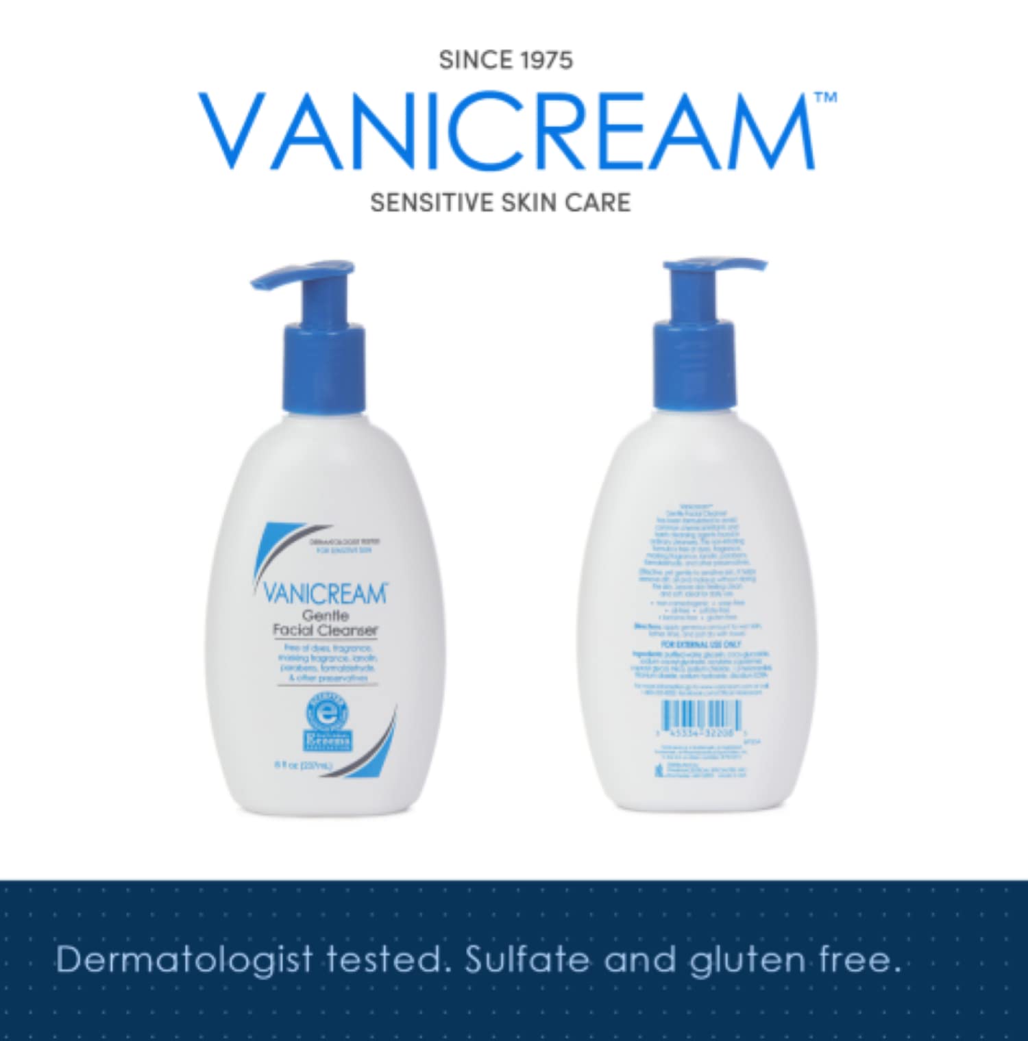 Vanicream Gentle Facial Cleanser with Pump Dispenser - 8 fl oz - Formulated Without Common Irritants for Those with Sensitive Skin