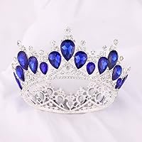 hair jewelry crown tiaras for women Crystal Vintage Royal King Tiaras Crowns Men Women Pageant Prom Diadem Hair Ornament Wedding Hair Jewelry Accessory (Metal color : Silver Blue)
