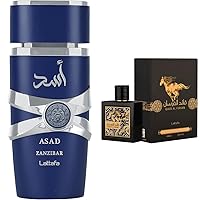 Lattafa Asad Zanzibar for Men Eau de Parfum Spray 3.4oz Qaed Al Fursan Unisex Eau de Parfum Spray 3oz Bundle