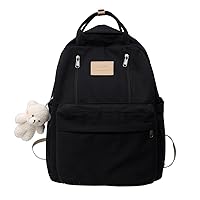Cute Backpack for School Aesthetic Backpack Purse for Women Girls Black Book Bag Korea Style Bookbag