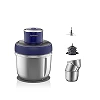 JD-376B Electric Food Processor,Meat Grinder with Garlic Peeler,Vegetable Fruit Chopper with 3 Stainless Steel Bowls,Blue