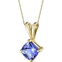 1.00 CT Cushion Cut Created Tanzanite Solitaire Wedding Gift Pendant Necklace 14k Yellow Gold Over
