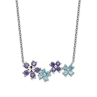 925 Sterling Silver Purple and Blue CZ Cubic Zirconia Simulated Diamond Sparkle Cut Flower Necklace 18 Inch Jewelry for Women