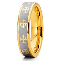 Silly Kings 5mm Yellow Gold Tungsten Carbide Wedding Ring Cross Wedding Band Brush Tungsten Ring