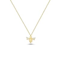 14K Solid Gold Bee Necklace, Dainty initial Bee Pendant, Minimalist Gold Animal Necklace