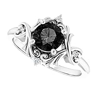Love Band 1.50 CT Mid Century Black Diamond Engagement Ring 14k White Gold, Victorian Black Onyx Ring, Gothic Black Diamond Ring, Vintage Ring, Beautiful Ring For Her