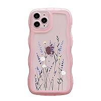 Compatible for iPhone 11 Pro Max Case Clear,Flower Cute Wavy Phone Case,Floral Aesthetic Protective Soft TPU Pink Case for iPhone 11 Pro Max Women Girl 6.5 Inches