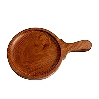 Wooden Pizza Pan Snack Serving Tray, Wood Round Pizza Pan Pilate with Handle - Suitable for All Kitchen, Dining & Bakings Purpose Pizza Tray 9 Inch, Overall 13 Inch,Brown