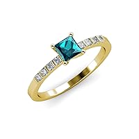 Princess Cut London Blue Topaz & Natural Diamond 3/4 ctw Women Engagement Ring 18K Gold