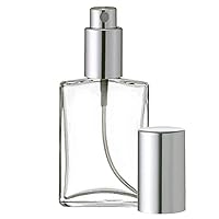 2 Oz Glass Empty Perfume Atomizer, Flat Glass Bottle, Shiny Aluminum Metal Silver Sprayer 60ml Decant Cologne Fragrance Bottle by Grand Parfums