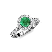 Emerald & Natural Diamond Floral Halo Engagement Ring 1.26 ctw 14K White Gold