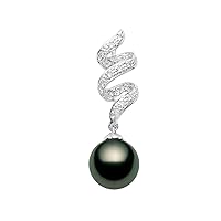Black Tahitian Cultured Pearl Pendant for Women AAAA Quality 18k White Gold with Diamonds