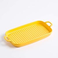 CHUNCIN - Ceramics Rectangular Baking Dishes with Handle for Oven Baking Pan, Lasagna Casserole Pan for Cooking, Kitchen, Cake Dinner,Pink (Color : Yellow)