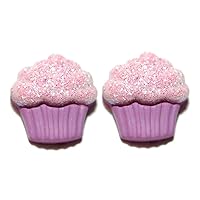 Cute Pink & Lavender Glittery Cupcake Stud Earrings (S258)