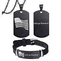 2 Pack Let's Go Brandon Bracelet Necklace, Adjustable Silicone Brandon Lets Go Wristband Stainless Steel USA Flag Brandon Military Pendant, Funny Brandon Jewelry Gift for Friends Family