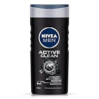 Men Body Wash, Active Clean with Active Charcoal, Shower Gel for Body, Face & Hair, 250 ml