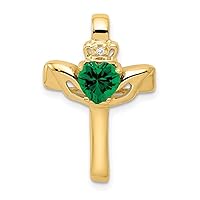 Solid 14k Yellow Gold 6mm Celtic Irish Claddagh Mount Catholic Patron Saint Helens Diamond Cross Pendant Charm