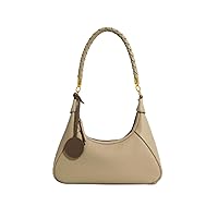 Genuine Leather Handbags for Women Female Crossbody Bag Rectangle Tote Zipper Bag Solid Color (Cream)
