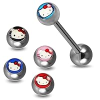 One Full Set Logo Tongue Bar with FREE!!! 4 Pices Interchange Hello Kitty Logo Ball Tongue Piercing jewelry