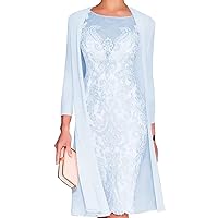 Women's Knee Length Chiffon Gowns 3/4 Length Sleeve Mother of The Bride Dresses Lace Formal Evening Dress
