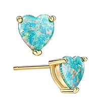 Sterling Silver Opal Stud Earrings for Women 18K Gold Plated 5mm Solitaire Opal 4 Prongs Setting Simple Earrings For Girls