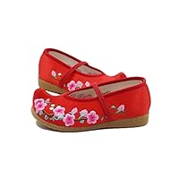 Girl's Embroidery Mary-Jane Shoes Kid's Cute Flat Shoe