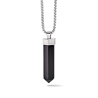 Men's Classic Round Box Link Chain Necklace with Obelisk Pendant