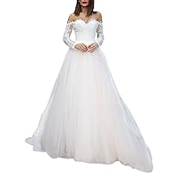 A-Line Open Back Plus Size Formal Wedding Dresses Long Sleeve Court Train Tulle Bridal Gowns with Appliques 2023