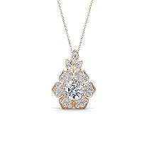 Round GIA Certified Diamond 5/8 ctw Women Floral Halo Pendant Necklace 16 Inches Chain 14K Gold