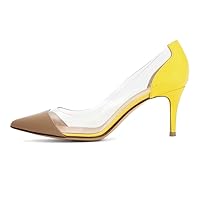 Eldof Women's Pointed Toe Clear Pumps with Transparent PVC Vamp, 2.5