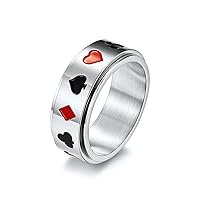 Poker Ace of Spades Fidget Ring Stainless Steel Playing Card Spade Ace Poker Spinner Rings for Anxiety Mens Womens Playing Cards Lucky Wedding Band, Black Gold Silver (Silver, 7)