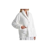 LA CERA Women's Fleece Bed Jacket - Stylish Notched Collar, Long Sleeves, Front Pockets, Button Front, Machine Washable