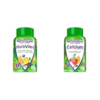 MultiVites Gummy Multivitamins for Adults with 12 Vitamins and Minerals & Chewable Calcium Gummy Vitamins for Bone and Teeth Support, Fruit and Cream Flavored