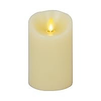 Realistic Moving Flame LED Candle Scalloped Edge Smooth Finish Real Wax Pillar, Vanilla Honey Scented, Timer - Ivory (3
