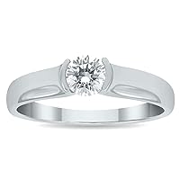 SZUL Half Bezel Natural Diamond Solitaire Ring Available in 10K White Gold (1/4ctw - 1/2ctw)