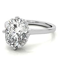 10K Solid White Gold Handmade Engagement Rings 1.5 CT Elongated Cushion Cut Moissanite Diamond Solitaire Wedding/Bridal Ring for Wife, Promise Rings
