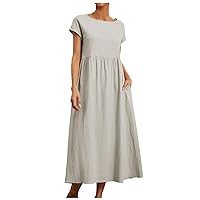 Cocktail Dresses for Women,Crew Neck Dress for Women Casual Comfy Cotton Short Sleeve Tunic Beach Dresses with