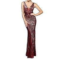 Glitter Prom Evening Dress Sequins Mermaid Plugging V-Neck Women's Formal Gown